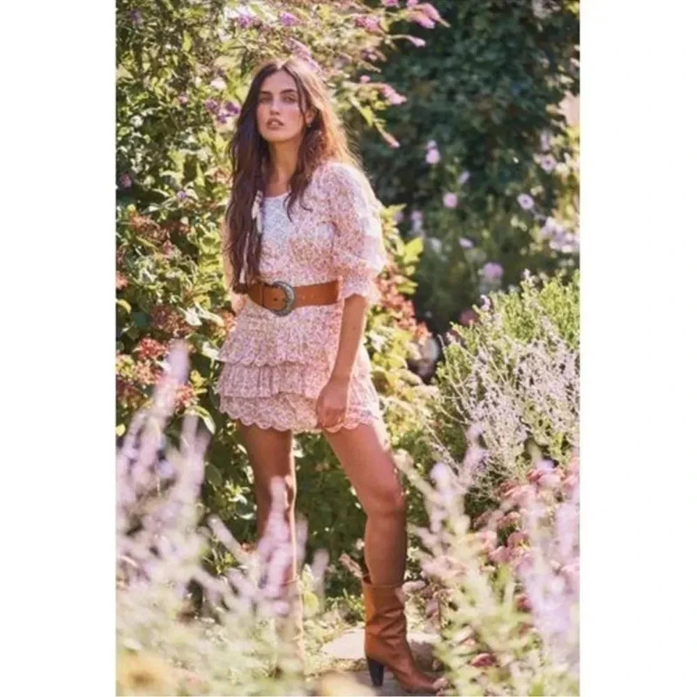 LoveShackFancy Pink Marquise Floral Boho Mini Dress‎ sz 4